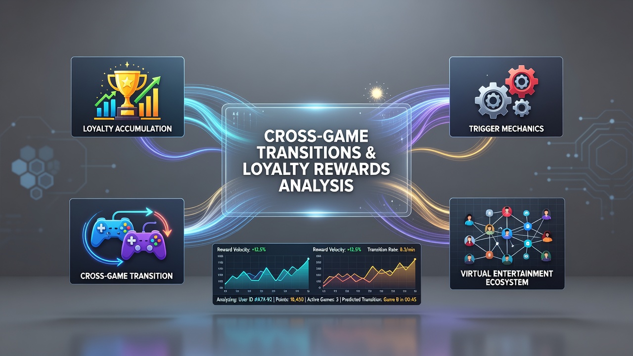 Analytics dashboard displaying cross-game transition flows and loyalty tier progression charts