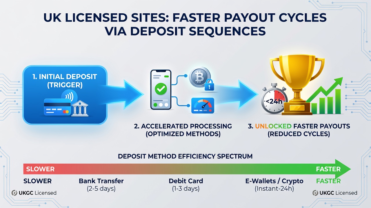 Chart comparing payout cycle durations across different deposit method sequences at UK licensed sites