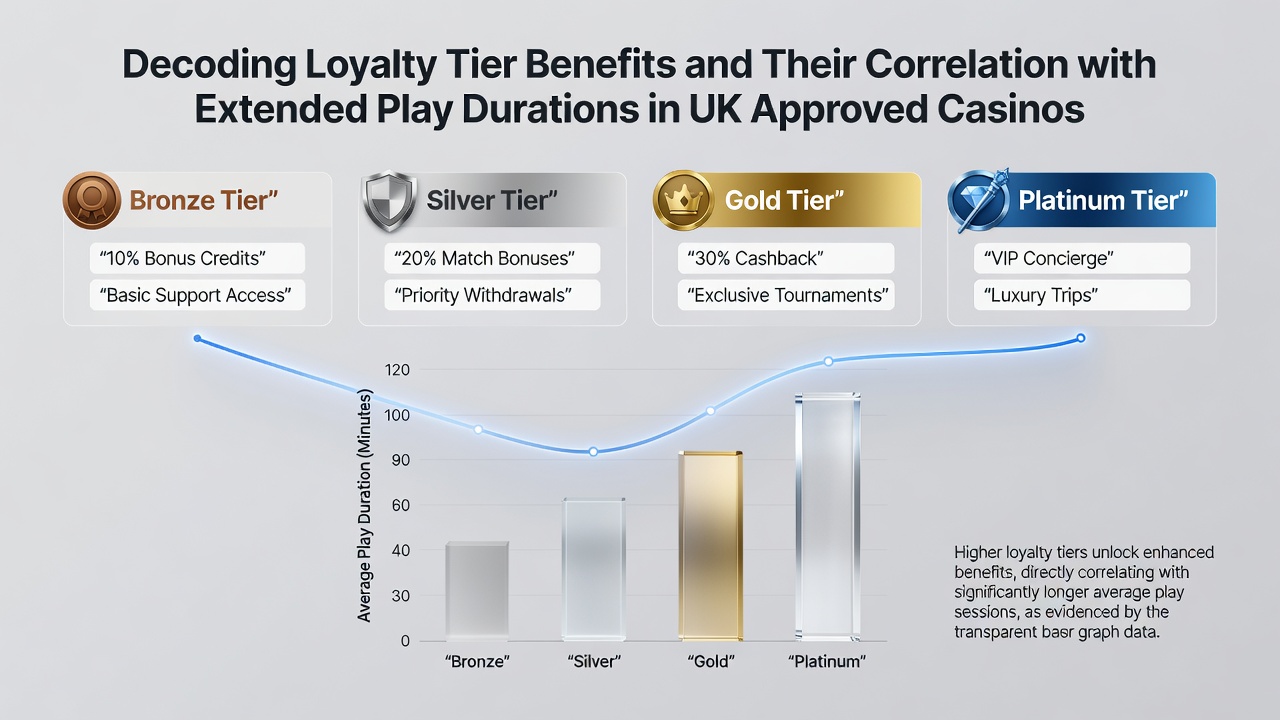 Infographic illustrating how tier benefits influence average play duration in casino applications