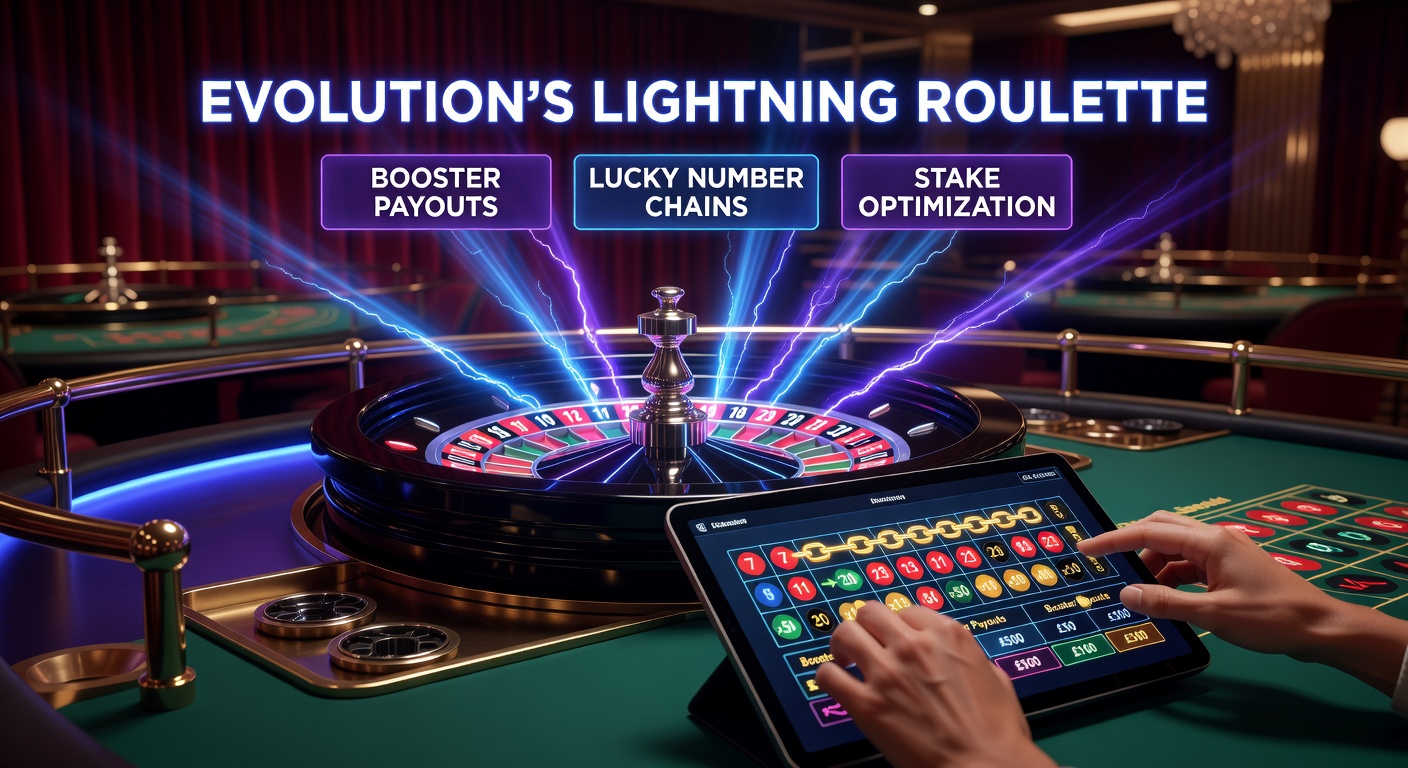 Dynamic view of Evolution's Lightning Roulette wheel spinning with lightning multipliers activating on the live dealer table in a bustling UK casino environment