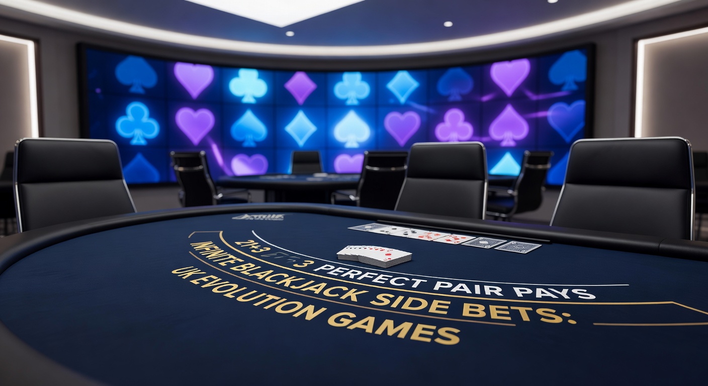 Vibrant Evolution Infinite Blackjack table with multiple side bet options displayed on screen during a live UK dealer session