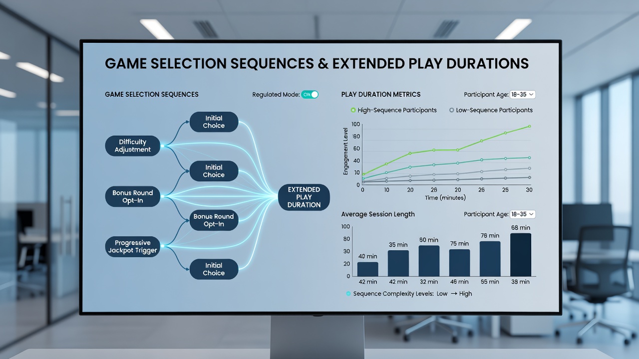 Data visualization dashboard displaying game sequence analytics and session duration metrics from regulated gambling platforms