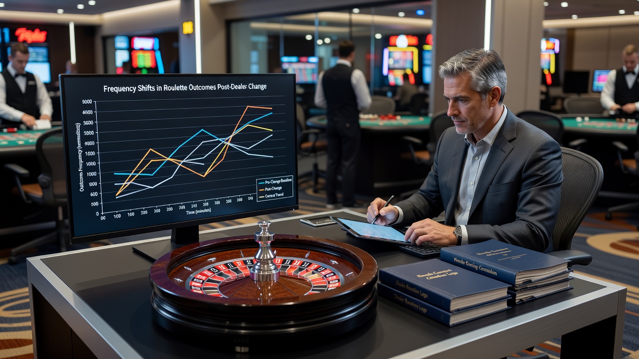 Close-up view of roulette outcomes being recorded after a dealer change at a licensed table