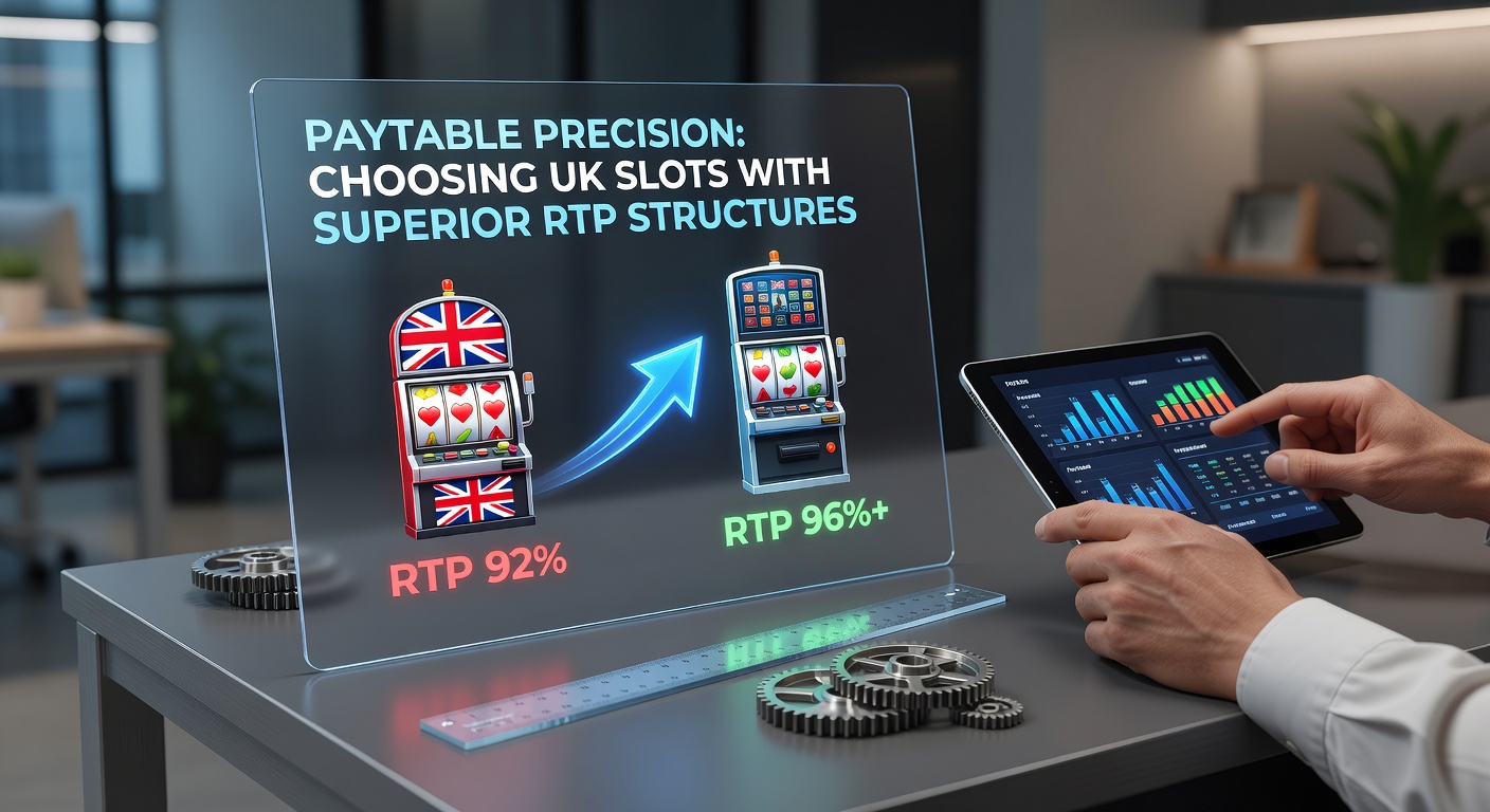Digital screen showing multiple UK slot paytables side-by-side, with RTP bars and payout ladders compared for analysis in a modern online casino interface