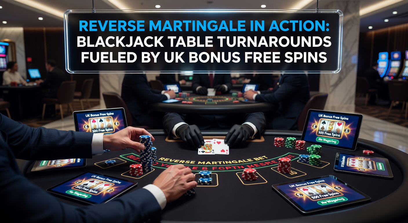 Dynamic blackjack table scene showing a player doubling bets during a winning streak amid colorful UK casino bonus promotions
