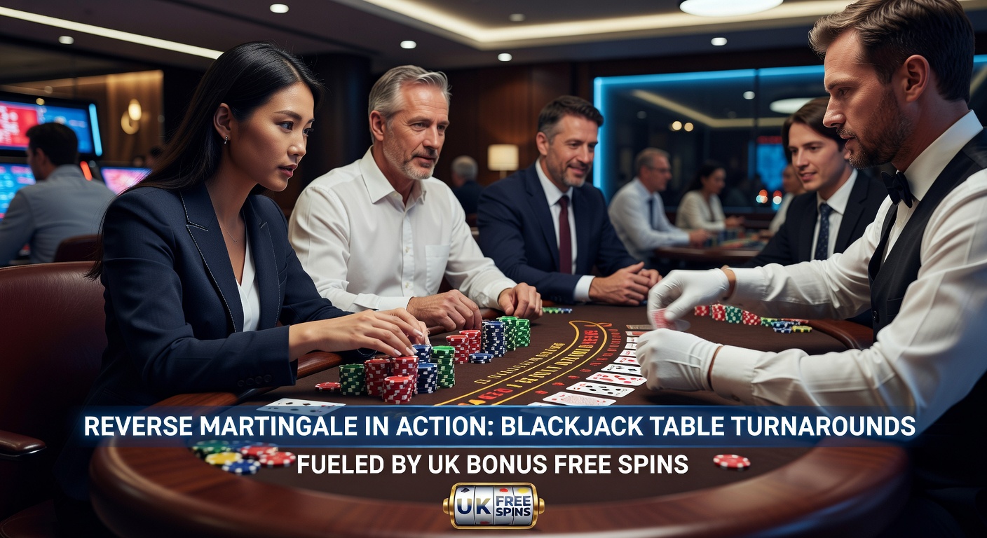 Close-up of a blackjack hand during a Reverse Martingale double-up, with slot bonus icons overlayed on a vibrant UK live dealer table