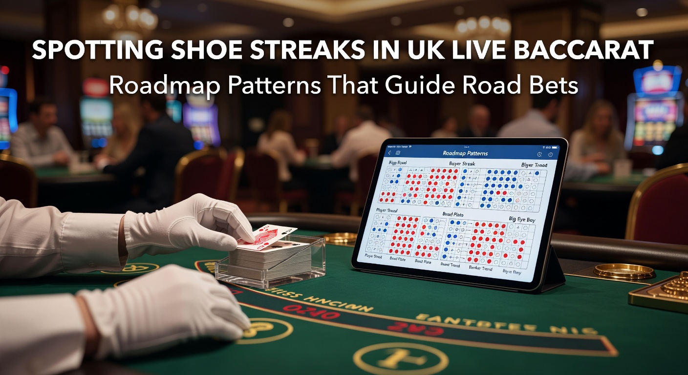 Close-up of a live baccarat shoe roadmap displaying a prominent banker streak column amid choppy patterns on a UK dealer table