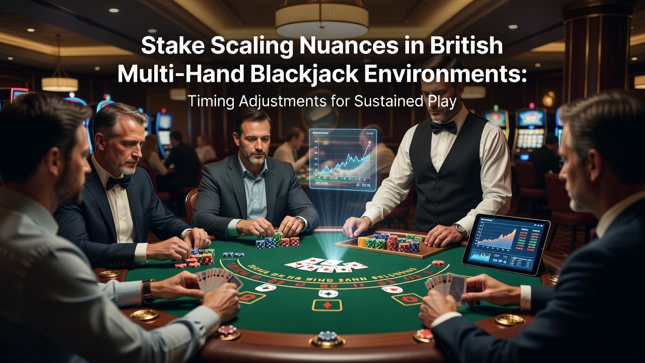 Multi-hand blackjack table setup in a British casino showing multiple betting positions and dealer layout