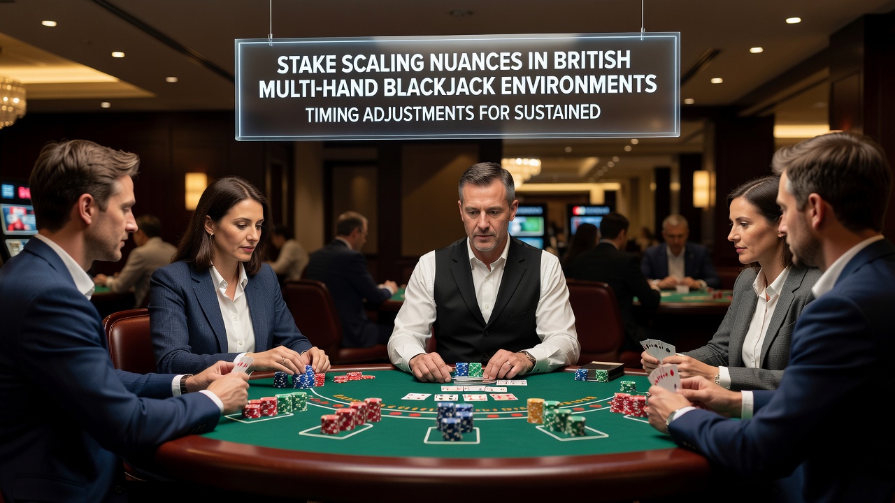 Close-up view of blackjack betting chips and multi-hand layout demonstrating stake placement across positions