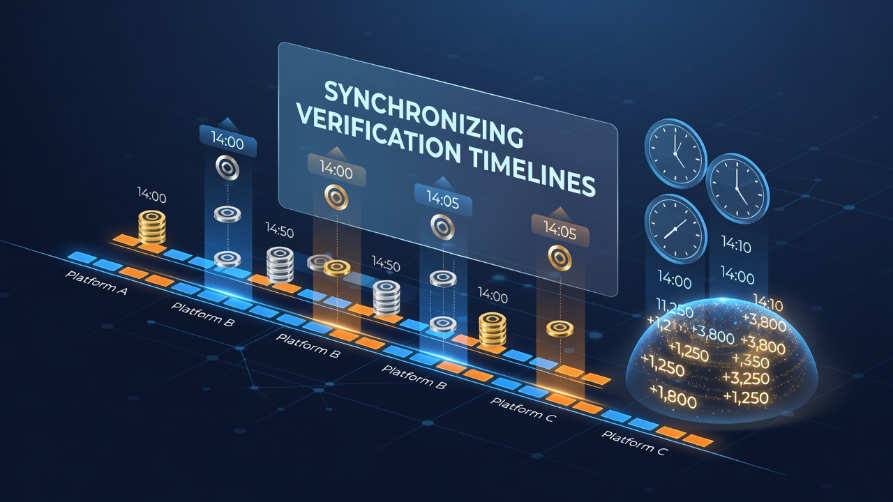 Illustration of synchronized account verification timelines across multiple gaming platforms during peak live sessions