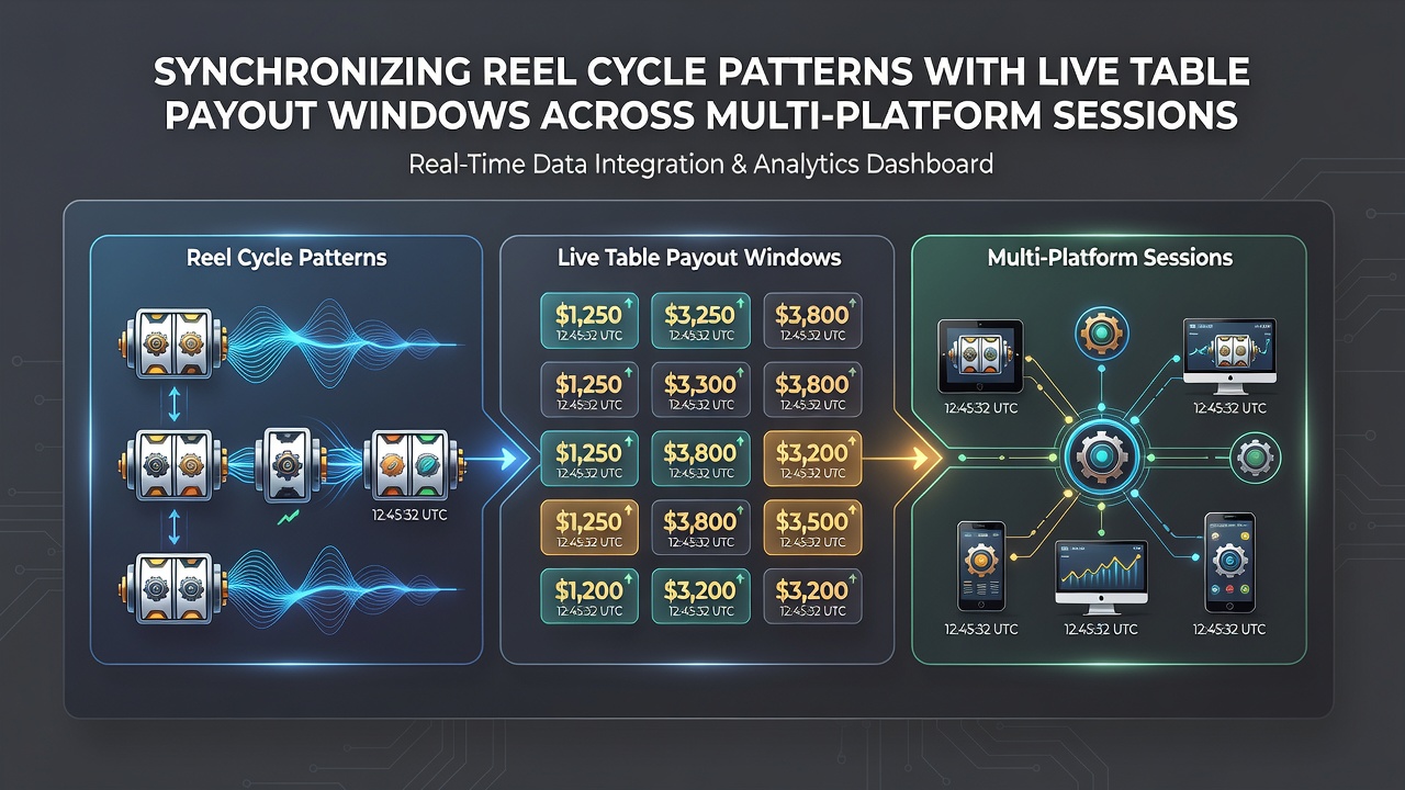 Illustration of multi-platform timing synchronization between slot reels and live dealer tables