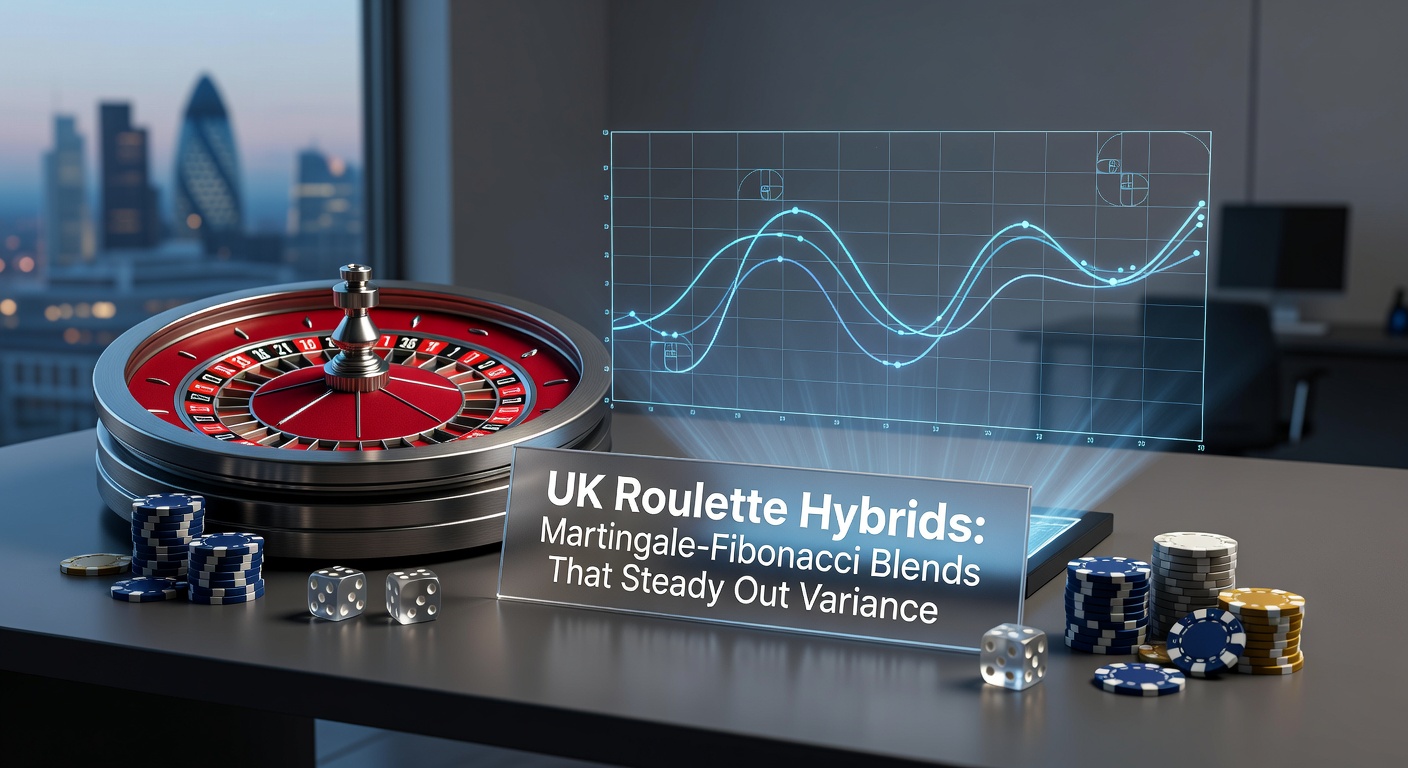 Dynamic roulette table showing Martingale and Fibonacci sequence charts overlaid on a spinning wheel, highlighting hybrid betting progressions in a UK casino setting