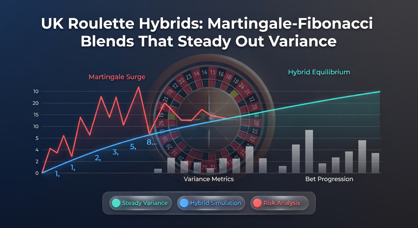 Graph comparing bankroll curves for Martingale, Fibonacci, and hybrid blends over 1,000 roulette spins, illustrating reduced variance in the blended approach