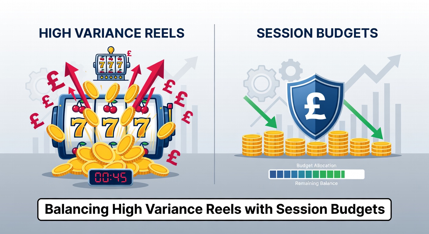 Player's dashboard showing session budget tracker alongside high-variance slot stats, highlighting balanced betting strategies amid reel volatility charts