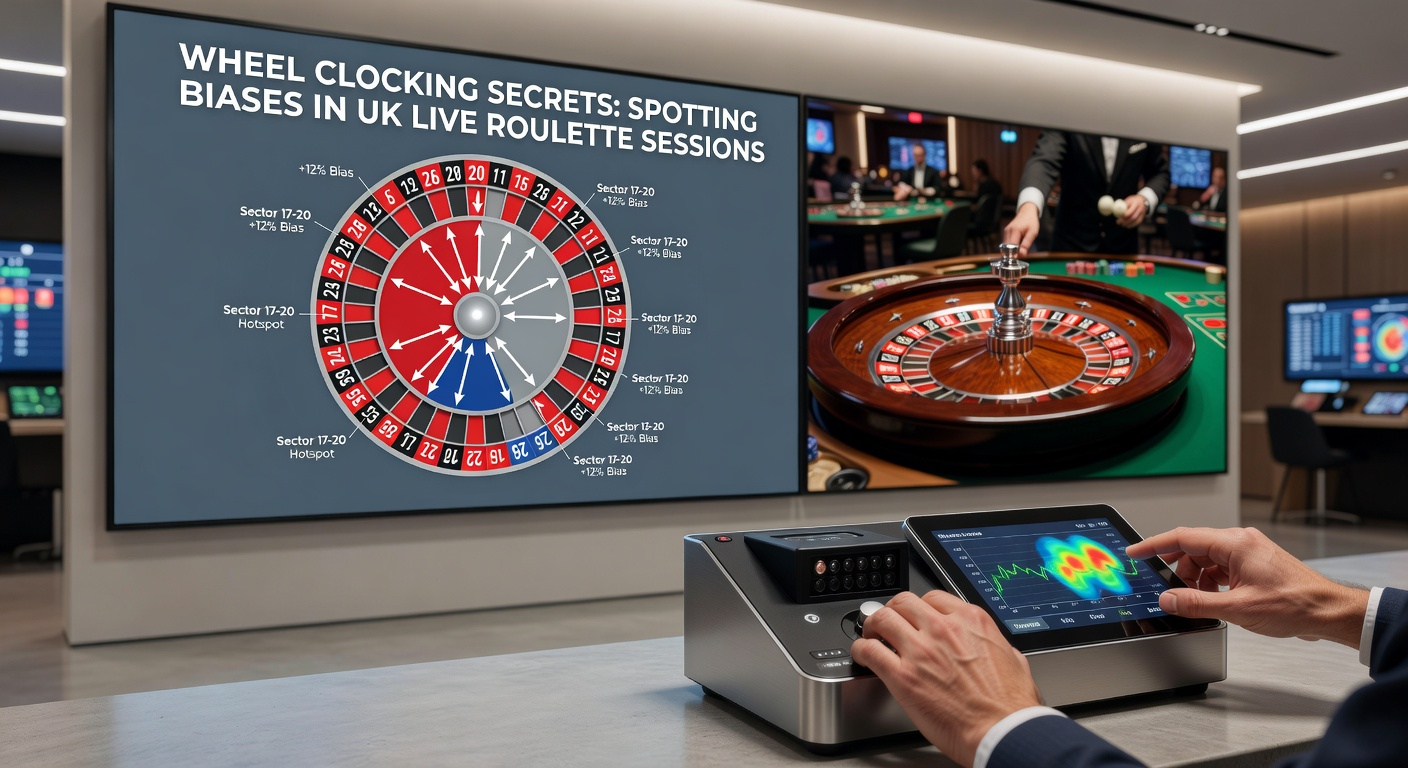 Data chart displaying spin frequency distributions on a roulette wheel, with highlighted bias sectors in a UK live session